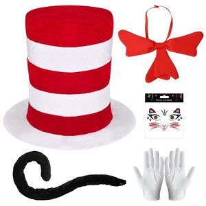 7723 6pcs Cat Costume Set Red White Striped Hat Oversized